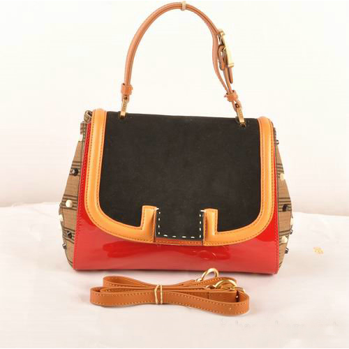 F2548 Fendi Silvana scamosciata e pelle verniciata Flap Bag F2548 Black & Re